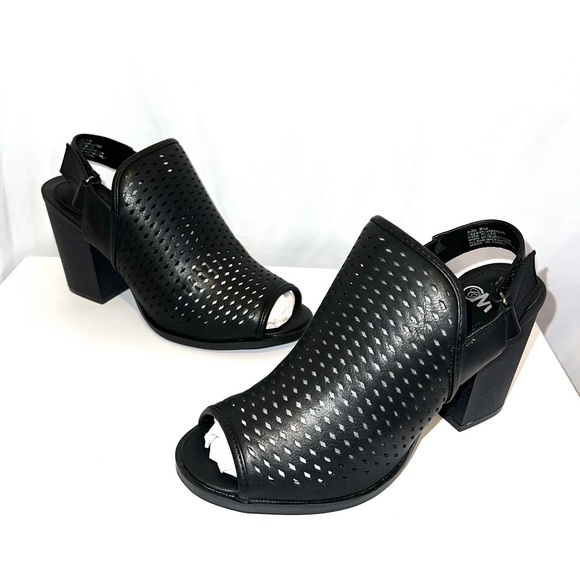 Fashion Nova Shoes - Black Peep Toe Perforated Slingback Chunky Heel Sandals Shoes